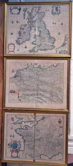 TROIS GRAVURES représentant les cartes du Royaume-Uni, de l'Allemagne et...