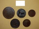 Médailles de table et jetons : 5 pièces Louis XVII, Ludov...