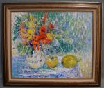 Yolande ARDISSONE (née en 1927)
Bouquet et poivrons
Huile sur toile signée...