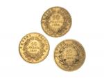 3 pièces or, 10 francs, 1857 Paris, 1860 Paris, 1868...