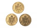 3 pièces or, 20 francs, 1864 Paris, 1866 Paris, 1868...
