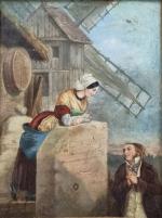 ECOLE FRANCAISE du XIXème
La laitière, 
Scène galante
Paire d'huiles sur toile
21.5...