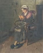 Jacques WEISMANN (1878-1962) 
La brodeuse
Huile sur panneau marouflé sur toile...
