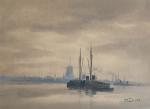 Adriaan Christian W. TERHELL [hollandais] (1863-1949)
Paysage maritime aux remorqueurs devant...
