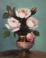 Edmond BERTREUX (1911-1991)
Bouquet de roses dans un pichet en Jersey,...