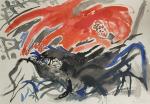 Edouard PIGNON (1905-1993)
Combat de coqs en rouge et noir, 1970....