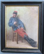 Théodore RIVIERE
Militaire, 1880
Panneau signée en haut à droite et datée,...