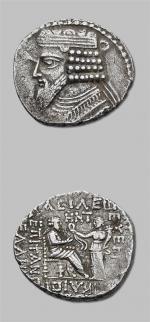 ROYAUME PARTHE : Gotarzes II (40-51)
Tétradrachme. 13,63 g.
Son buste à droite....