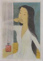 Trung Thu MAI (1906-1980)
Jeune femme au rideau
Impression sur soie signée...