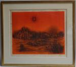 Jean CARZOU (1907-2000)
Soleil sur fond rouge, 1971.
Estampe sur papier japon...