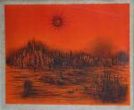 Jean CARZOU (1907-2000)
Soleil sur fond rouge, 1971.
Estampe sur papier japon...