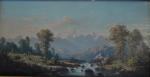 Henry MOSNY (XIXème)
Paysage de montagne, 1875.
Deux huiles sur panneau signées...