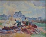 Sydney Lough THOMPSON (1877-1973)
Les bruleurs de goëmon
Huile sur toile signée...