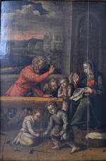 ECOLE FLAMANDE
Jésus dans l'atelier de son père
Panneau 
43 x 31...