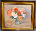 Émile Alfred DEZAUNAY (1854-1938) 
Bouquet de roses dans un pot...