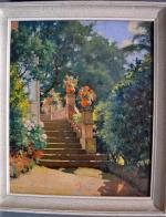 Charles PERRON  (1893-1958)
La terrasse fleurie
Huile sur toile signée en...