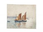 Édouard PORQUIER (1848-?)
Barques près des côtes, 
Bateaux rentrant au port
Aquarelle...