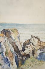 Édouard PORQUIER (1848-?)
Le Pouliguen, la côte rocheuse, 1892. 
Aquarelle située...