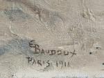 Émile BAUDOUX (1850-1929)
Les ramasseurs de sable, 1911. 
Huile sur toile...