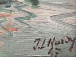 J.L NARDY (XXème)
Bretagne, voiliers amarrant, 1947. 
Huile sur toile signée...