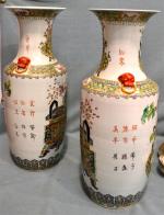 CHINE
Paire de vases en porcelaine décor floral, socles bois 
H....
