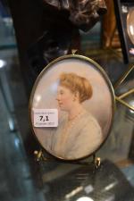 ECOLE FRANCAISE
Portrait de femme vue de profil
Miniature ovale, signature illisible...
