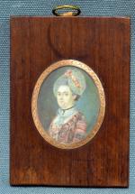 ECOLE FRANCAISE du XIXème
Portrait de femme surmontée d'une coiffe
Miniature ovale...