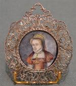 ECOLE FRANCAISE
Portrait de femme de la Renaissance
Miniature ovale sur ivoire,...