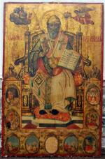 ICONE représentant Saint Spyridon
Le saint évêque est assis sur un...