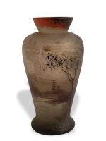 Jean-Simon PEYNAUD (1869-1952)
Vase en verre peint à décor d'un paysage...
