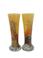 LEGRAS
Paire de vases en verre peint et émaillé à décor...
