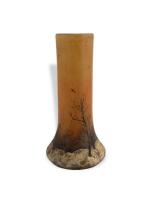 LEGRAS 
Vase en verre à décor émaillé et peint d'arbres...