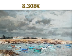 Jean RIGAUD (1912-1999)<br />
L'Ile d'Yeu, anse des broches, 1969.<br />
Huile sur toile signée en bas à droite, contresignée, située et datée au dos<br />
60 x 92 cm