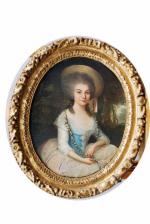 ECOLE FRANCAISE  XVIIIème siècle
Portrait d'une jeune femme au chapeau
Huile...