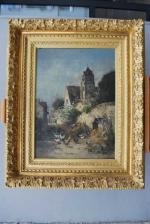Alexandre DEFAUX (1828 - 1900)
Poules devant l'église de Montigny sur...