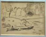 Armand GUILLAUMIN  (1841-1927)
Barques sur l'étang
Dessin signé en bas à...