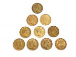 Lot de 10 pièces de 20 francs or Napoléon III
Lot...