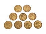 9 pièces de 20 francs or, 1848, 1853, 1858, 1859,...