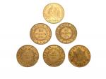 6 pièces de 20 francs or, 2 Napoléon III tête...