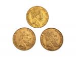 3 pièces de 20 francs or belges, 2 Léopold II...