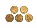 5 pièces de 10 francs or Napoléon III
Lot conservé à...
