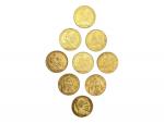 Lot de 9 pièces de 20 francs or, 1852, 1878,...
