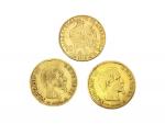 3 pièces de 10 francs or 1857, 1859 et 1912
Lot...
