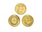 3 pièces de 10 francs or 1857, 1859 et 1912
Lot...