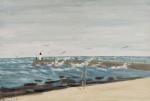Paul NASSIVET (1904-1977) <br />
Ile d'Yeu, personnages sur la jetée à Port Joinville <br />
Huile sur toile signée en bas à gauche 65 x 92 cm <br />
Estimé 1.000 / 1.500€