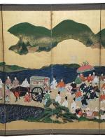 Japon, XIXe siècle
Important paravent à six feuilles peint en couleurs...