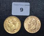 2 pièces or 20 lires 1863 et 1882
Vendu sur désignation,...