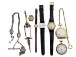 LOT fantaisie comprenant diverses montres et chaines (en l'état)