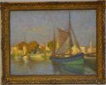 Henri CALLOT (1875-1956)
Bateaux devant le port animé
Huile sur toile signée...