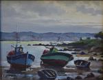 René HUCHET (1917-2001)
Bateaux à marée basse
Huile sur toile signée en...